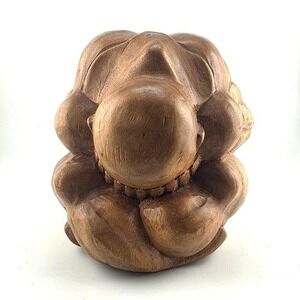 VTG Wood Carved WEEPING BUDDHA‎ yogi Man Meditative Ball Sculpture  6.5"